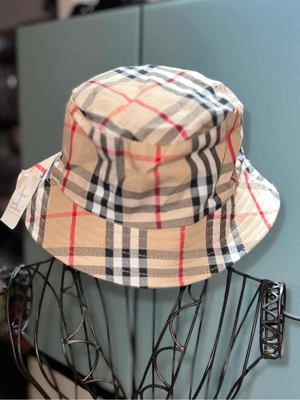 NWT Reversible Tan Plaid & Black Canvas Bucket Hat Fall Streetwear